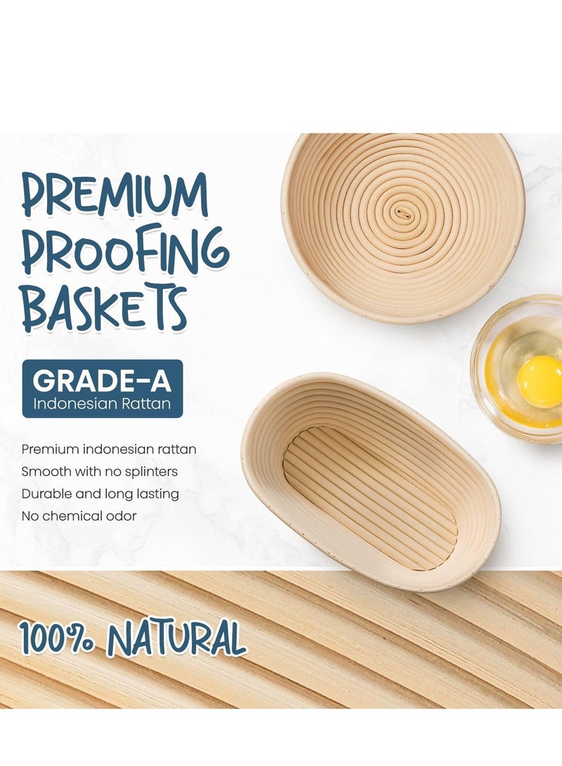 Furtey 14-piece Sourdough Starter Kit Banneton Bread Proofing Basket Set,Bread baking kit baking tools, dough scraper, cloth cover, cutting knife, trimming knife, short-handled double-eye mixer, natural rattan oval + round bread fermentation basket，Making Baking Fermentation - Image 2